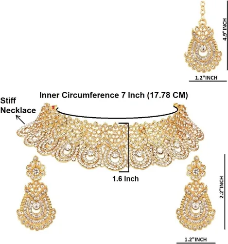 Miniatura 4 de Efulgenz Crystal Indian Jewelry Set Rhinestone Crystal Choker Necklace Earrings Maang Tikka Set Wedding Bollywood Bridal Jewelry Set for Women