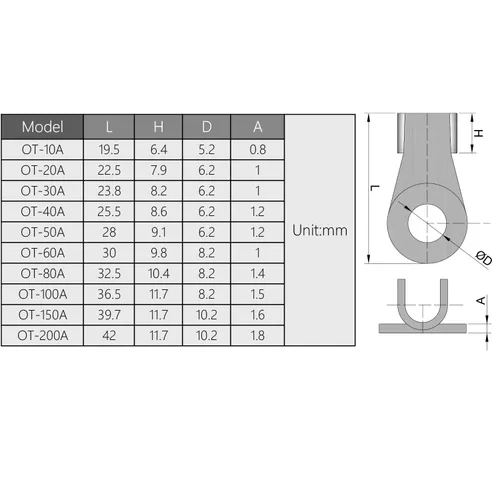 Miniatura 5 de Fielect 100 Uds. Terminales de cable de batería de alambre de cobre abierto OT-10A, terminales de anillo de crimpado, conectores de orificio
