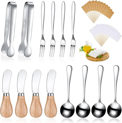 Miniatura 9 de Juego de 34 cuchillos esparcidores de mantequilla de queso, cuchillos esparcidores de acero inoxidable con asas de madera, tableros de charcutería