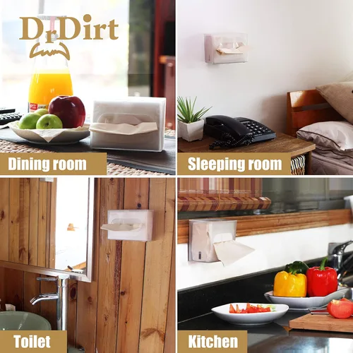Miniatura 5 de DrDirt Tejidos de bambú de 3 capas, 110 unidades, bolsa de bambú para pañuelos faciales de bambú, paquete de 4 con dispensador montado en la pared