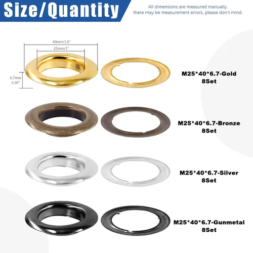 Miniatura 2 de Glarks 32 piezas de 0.984 in, 4 colores, ojales de metal grueso con arandelas kit para cuero, lona, lona