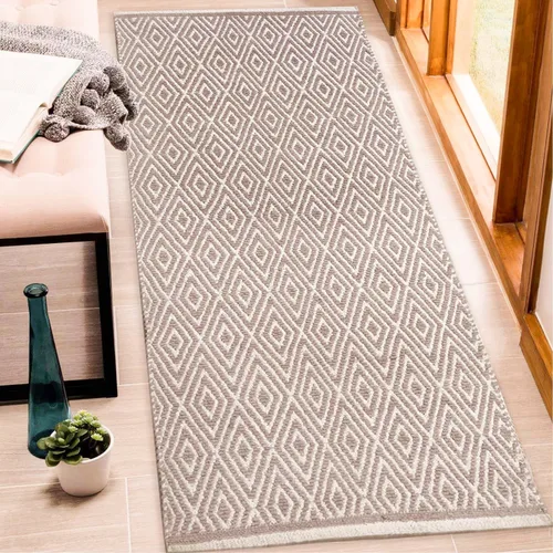 Miniatura 17 de Chardin home Alfombra de pasillo 100% algodón con diamantes de 2 x 5 pulgadas, totalmente reversible, lavable a máquina, beige grisáceo y blanco