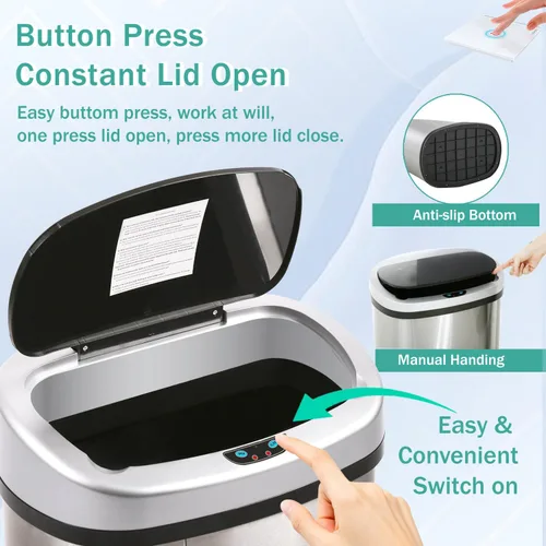 Miniatura 4 de PayLessHere Basurero automático de cocina con tapa, de 50 litros, 13 galones, sin tacto, de acero inoxidable cepillado, de alta capacidad