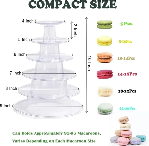 Miniatura 4 de Torre de macaron de 6 niveles, estante redondo de plástico para macarrones, soporte de postre transparente para tartas, soporte de donas para baby