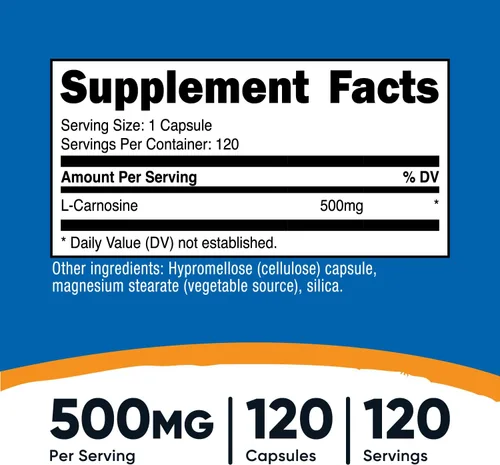 Miniatura 2 de Nutricost L-Carnosina 500 mg, 120 cápsulas - Sin gluten y sin OMG