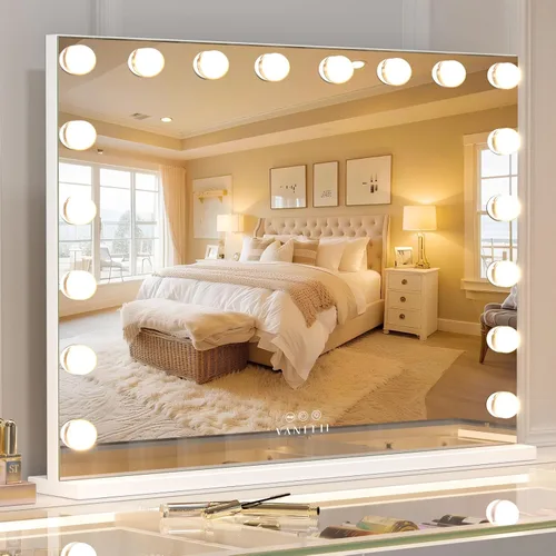 Miniatura 10 de VANITII - Espejo Hollywood con luces, altavoz con carga USB, espejo de maquillaje iluminado con bombillas, 3 modos de iluminación y espejo