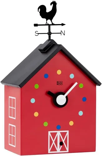 Miniatura 3 de KOOKOO Red Barn - Reloj pequeño de granja con 12 sonidos de animales, un gallo y una veleta giratoria