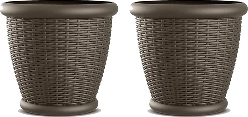 Miniatura 11 de Suncast. Maceta de mimbre con agujeros de drenaje perforables, maceta decorativa para interior/exterior, 18 pulgadas, Java