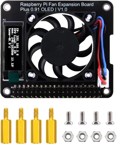 Miniatura 8 de GeeekPi Sombrero de ventilador para Raspberry Pi 4 Modelo B, PWM Fan GPIO Placa de expansión con pantalla OLED de 0.91 pulgadas para Raspberry Pi