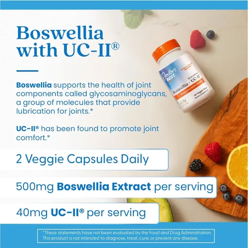 Miniatura 5 de Doctor's Best Boswellia + Suplemento UC-II para hombres y mujeres, cápsulas de extracto de Boswellia Serrata para apoyo a la salud