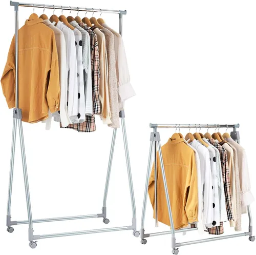 Miniatura 6 de Tangkula Perchero extensible para ropa, resistente y plegable con barra para colgar ajustable, colgador de ropa rodante para oficina en casa