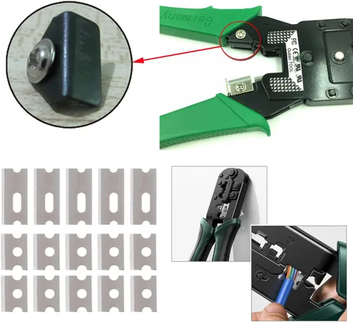 Miniatura 2 de Paquete de 16 cuchillas de crimpado Ethernet de repuesto con base de corte, piezas de cuchillas de crimpado RJ45, kit de herramientas de crimpado