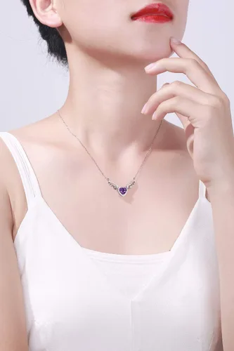 Miniatura 8 de HXZZ Fine Jewelry - Collar con colgante de plata de ley 925, piedra preciosa natural, topacio azul suizo, amatista, peridoto, amor, corazón, alas