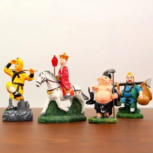 Miniatura 2 de 4 piezas de estatua de viaje al oeste, figura de Sun Wukong, escultura de monje de Buda de resina para decoración de oficina en casa, regalos