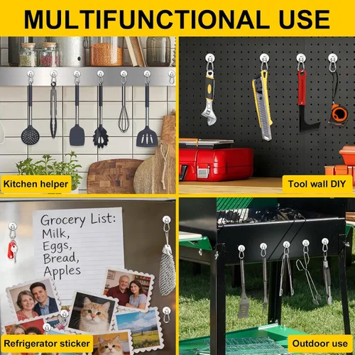 Miniatura 5 de DIYMAG Ganchos magnéticos de 70 libras, paquete de 6 imanes de neodimio resistentes con mosquetón giratorio, ideal para tu refrigerador y otras