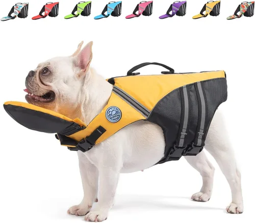 Miniatura 13 de Mklhgty Chaleco salvavidas para perros, chaleco salvavidas reflectante para perro con cuello extraíble, alta flotabilidad para nadar y navegar, Rojo