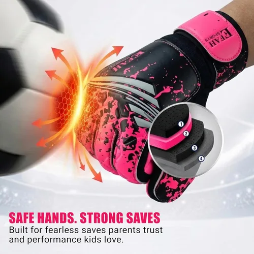 Miniatura 5 de Guantes de portero de fútbol para niños y jóvenes, guantes de portero de fútbol con agarres fuertes Rosa