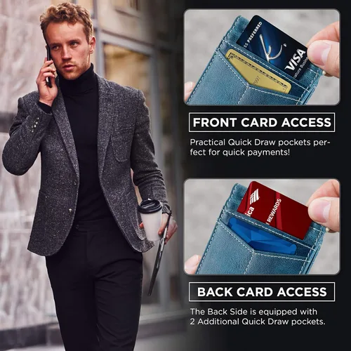 Miniatura 4 de SERMAN BRANDS RFID Blocking Wallet Slim Bifold - Genuine Leather Minimalist Front Pocket Wallets for Men with Money Clip Gift