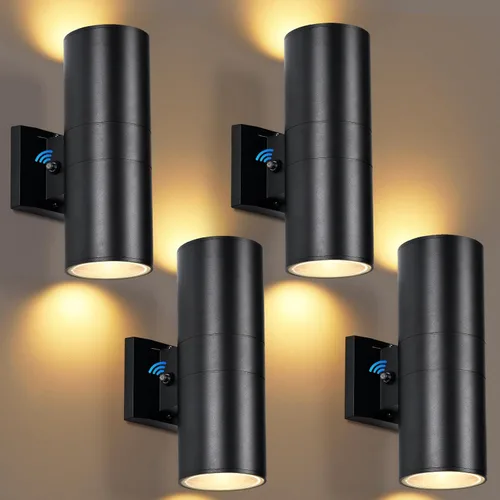 Miniatura 21 de Luces de pared para exteriores del atardecer al amanecer, 2 unidades, modernas luces de porche al aire libre con bombillas, luz exterior cilíndrica