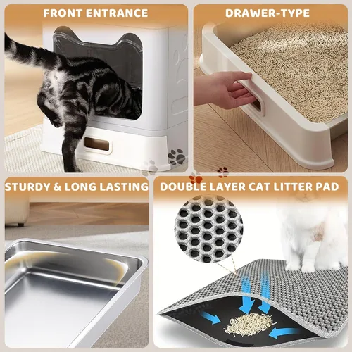 Miniatura 7 de Caja de arena cerrada para gatos con tapa cubierta de salida superior, caja de arena de acero inoxidable de metal a prueba de fugas e inodora, fácil