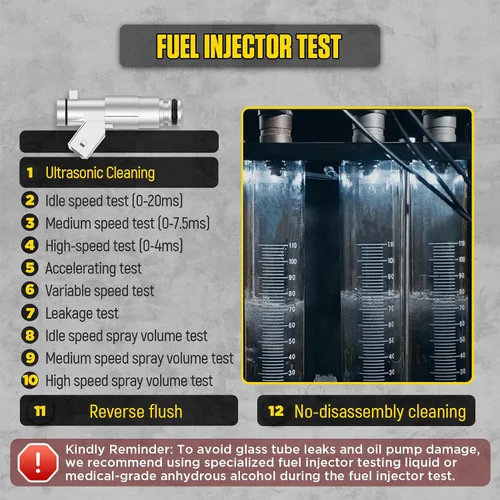 Miniatura 4 de CMTOOL Máquina limpiadora de inyector de combustible, kit de limpieza ultrasónica, 9 modos de prueba, limpiador y probador de inyector