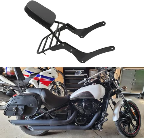 Miniatura 3 de Cómodo respaldo de cuero Sissy Bar + almohadilla de portaequipajes compatible con Kawasaki Vulcan 900 VN900 1996-2018 (cromado) (cromado)
