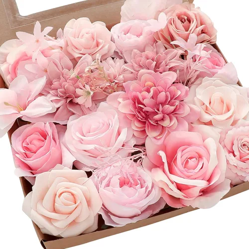 Miniatura 15 de Floroom - Flores artificiales de aspecto real en color lila, lavanda, púrpura y crema, rosas falsas, dalias y vegetación en conjunto de caja