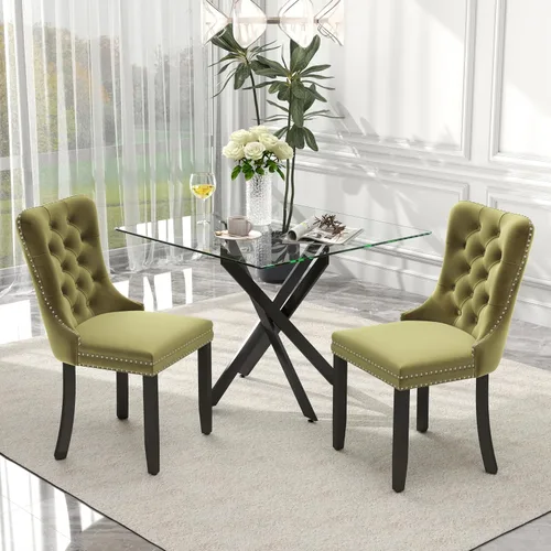 Miniatura 17 de Juego de comedor de 3 piezas con superficie de vidrio transparente, juego de comedor cuadrado minimalista moderno de 36'', juego de mesa de cocina