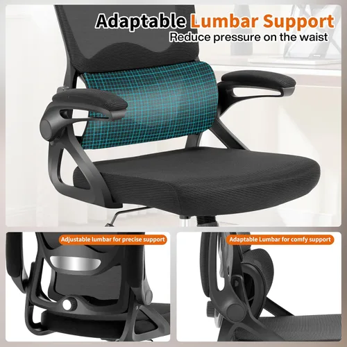 Miniatura 3 de Silla de oficina ergonómica, silla de oficina de malla con soporte lumbar, silla de escritorio de respaldo medio con brazos abatibles, cómoda silla