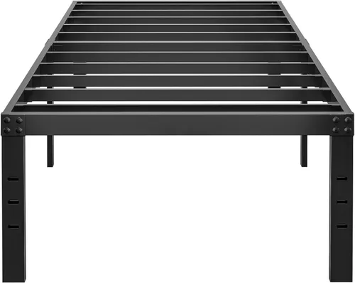 ALDRICH Base de cama metálica de 18 pulgadas para cama individual - Plataforma básica de listones de acero negro, fácil de montar, resistente y sin