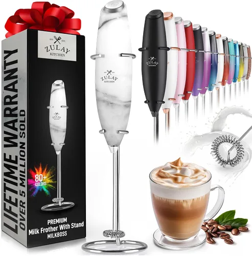 Miniatura 516 de Zulay Milk Boss Espumador de leche potente manual, hace espuma para latte, batidor para mezclar bebidas, café, miniespumador para capuchino, frappé