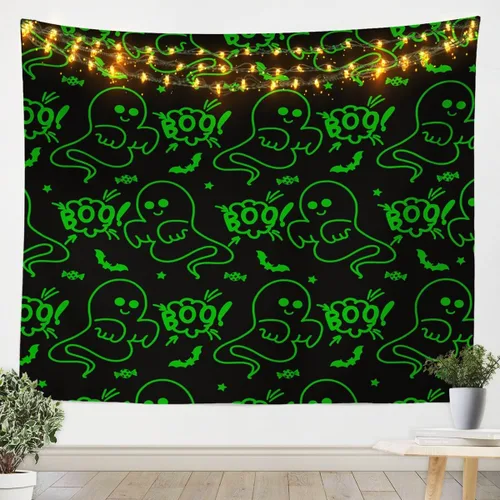 Miniatura 11 de Feelyou Halloween Wall Art for Bedroom Living Room Cartoon Ghost Tapestry Decoration for Kids Boys Girls Red Tapestry Wall Hanging Ghost Festival