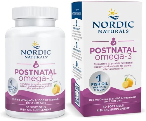 Nordic Naturals 60 cápsulas de gel sabor limón de omega 3 para posparto, especial para madres recientes, para promover el óptimo bienestar después
