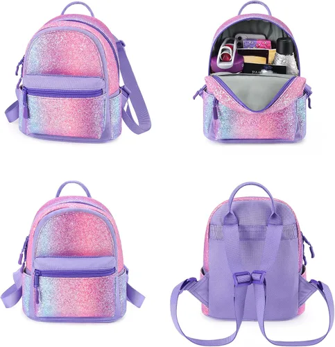 Miniatura 6 de mibasies Mini mochila para niñas y niños, bolso arcoíris, Púrpura Rainbow 1, Viajar