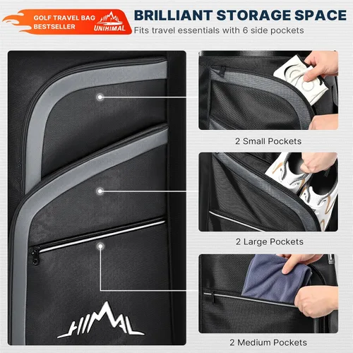 Miniatura 3 de UNIHIMAL Bolsa de viaje de golf con funda rígida de PC, tela Oxford resistente 1680D, bolsas de viaje para aerolíneas con ruedas, resistente al