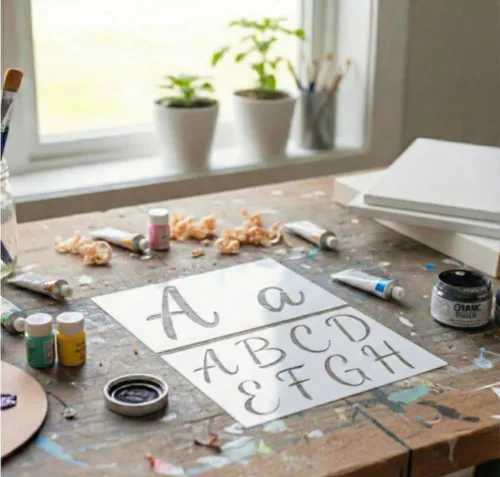 Miniatura 4 de DLY Lifestyle Plantillas de letras grandes para pintar sobre madera, 50 plantillas de alfabeto y números para manualidades reutilizables, letras