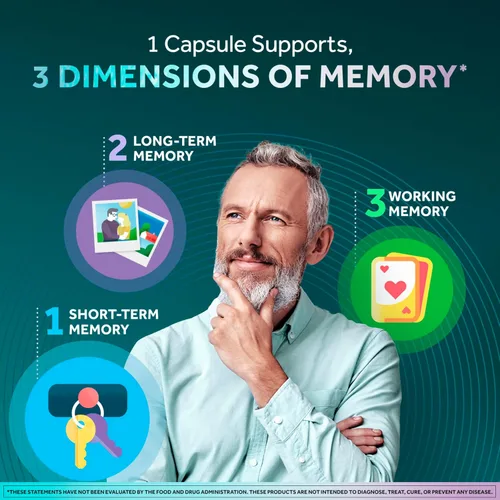Miniatura 3 de NEURIVA Suplemento Cerebral 3D para la Memoria - Cápsulas Nootrópicas Descafeinadas para Memoria, Enfoque y Función Cognitiva - Apoyo a la Memoria a