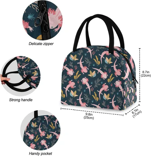 Miniatura 2 de Bolsa de almuerzo Axolotl para mujeres, hombres y niños, lonchera aislada reutilizable para oficina, trabajo, escuela, picnic, caminata Reusable