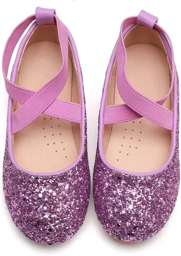 Miniatura 4 de YIBLBOX Zapatos planos de ballet con purpurina para niña, bailarina, Mary Jane, princesa, vestido de boda, zapatos de vestir brillantes