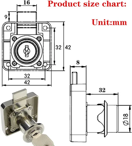 Miniatura 6 de Cerradura de seguridad pesada para armario con llaves (con llave similar), puerta doble individual, uso general, se adapta a paneles de madera