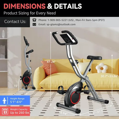 Miniatura 5 de Bicicleta estática de interior para el hogar con resistencia magnética de 16 niveles, bicicleta de ciclismo plegable ligera con 70% premontada
