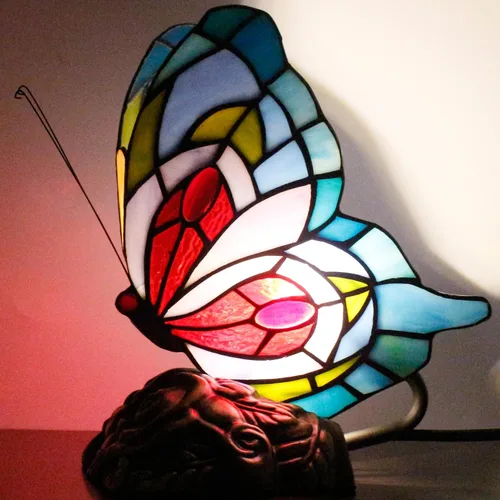 Miniatura 4 de Pequeña lámpara de mesa Tiffany de vidrio manchado Lámpara de escritorio de mariposa de 7X5X9.8 pulgadas Luz de acento antigua
