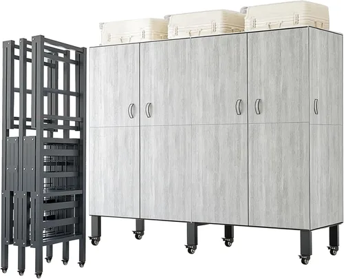 Miniatura 9 de Armario plegable portátil con ruedas, 2000 libras, perchero resistente con tapa, perchero de metal independiente para ropa, sistema