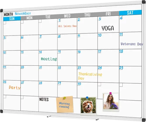 Miniatura 16 de XBoard Calendario de Pizarra Blanca de Borrado en Seco 36 X 24 Pulgadas - Calendario Combinado de Pizarra Blanca Mensual, Pizarra Blanca Magnética +