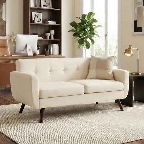 Miniatura 7 de Tbfit Sofá de dos plazas, sofás de estilo de mediados de siglo, sofá pequeño de bouclé para sala de estar, dormitorio, oficina, muebles tapizados