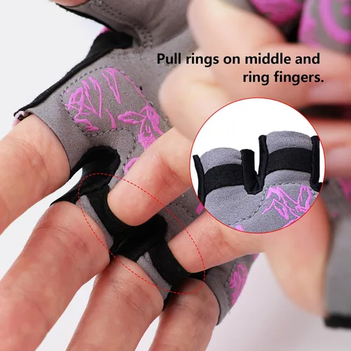 Miniatura 3 de DuShow Guantes de ciclismo acolchados de gel de medio dedo para mujer, antideslizantes, absorben los golpes para ciclismo, ciclismo de montaña