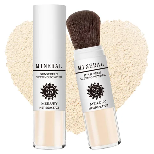 Miniatura 8 de Polvo fijador de protección solar SPF 35, cepillo mineral en polvo para cara y cuero cabelludo, control de aceite, acabado mate natural, polvo