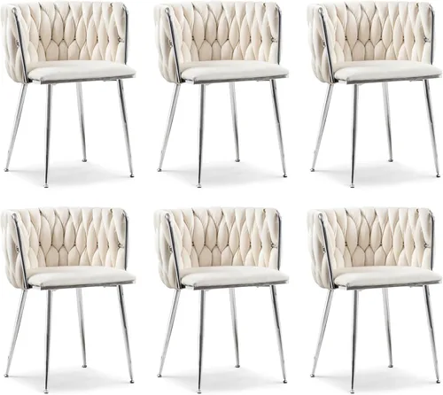 Miniatura 24 de Juego de 2 sillas de comedor de terciopelo, sillas laterales tapizadas tejidas con patas de metal negro, sillas decorativas modernas, sillas