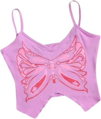 Jemeigar Camiseta sin mangas con estampado de mariposa para mujer, estilo vintage, con tirantes delgados, corsé sexy, ropa urbana