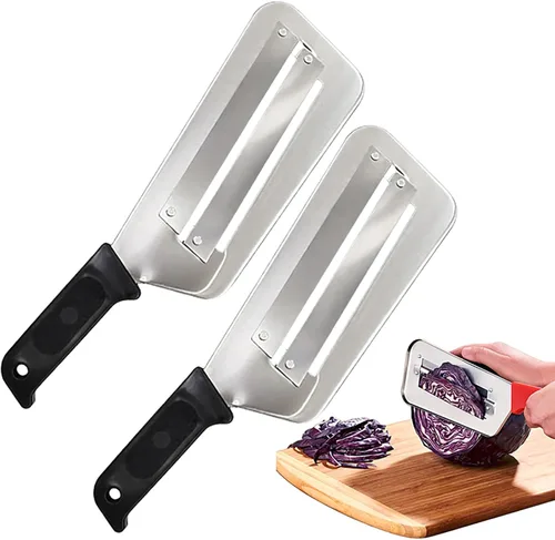 Miniatura 7 de Cuchillo triturador de acero inoxidable, cortador de doble capa, cortador de verduras multifuncional, triturador de repollo, cuchillas afiladas, Rojo